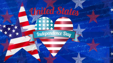 animation of independence day text over flag of american pattern