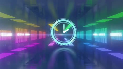 animación de reloj en movimiento sobre formas coloridas