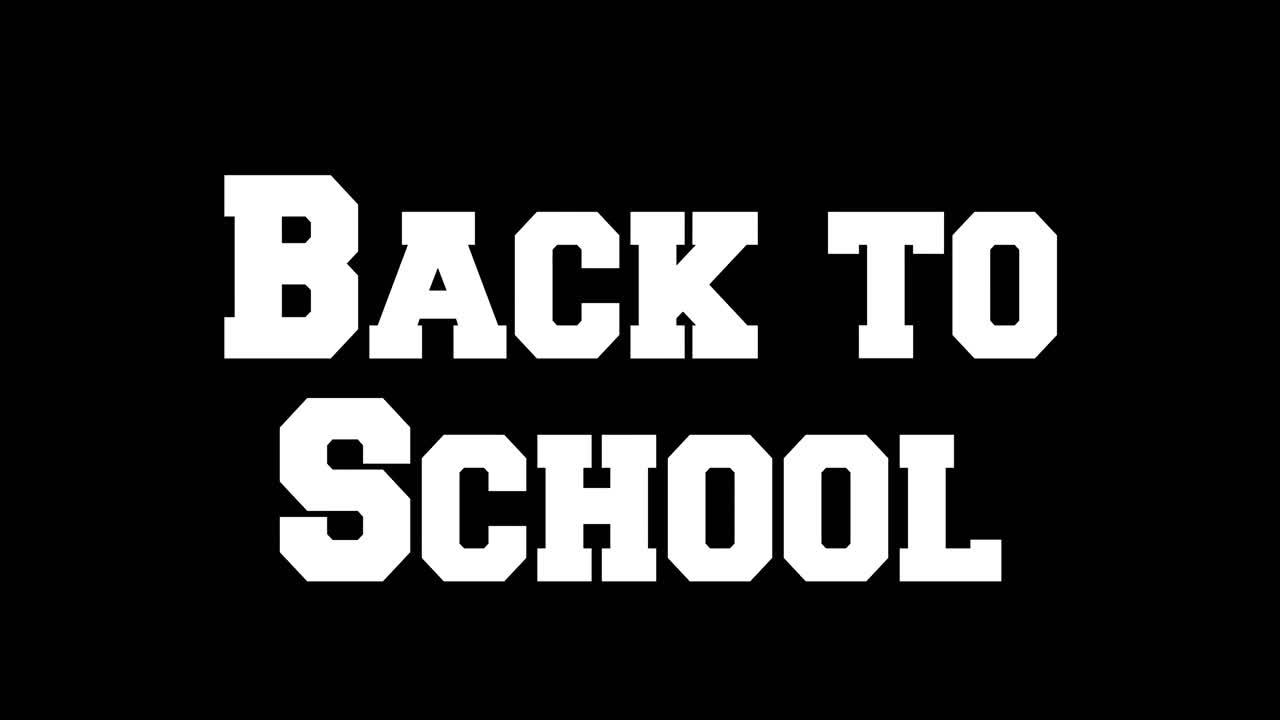 검은색 배경에 있는 학교 복귀 텍스트의 애니메이션