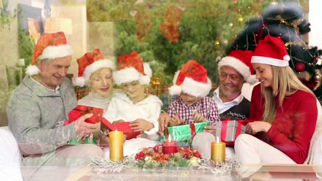 three generation family celebrating christmas