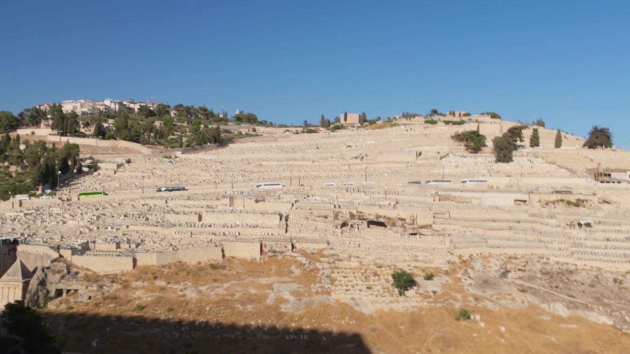 Gammel jødisk gravlund på Oljeberget i Jerusalem, Israel