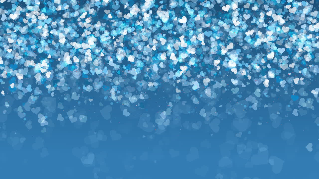 Abstract falling sparkling hearts on blue love loop background. Realistic particle glitter effect. Bright design element for decoration holidays valentine's day.