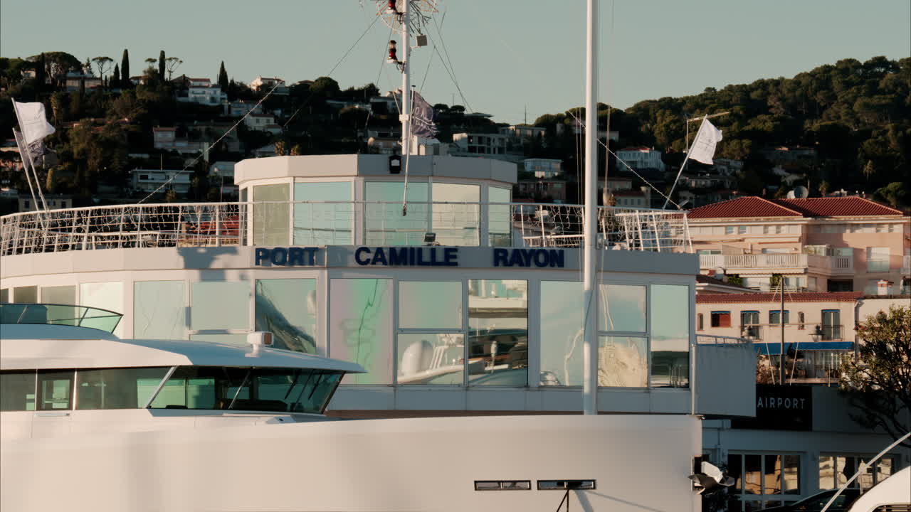Antibes, France - November 4, 2024: Port Camille Rayon sign at the entrance of the harbour
