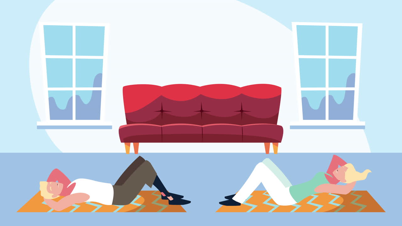 집에서 운동을 하는 어린 소녀들