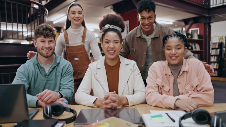 Happy Students in a Library