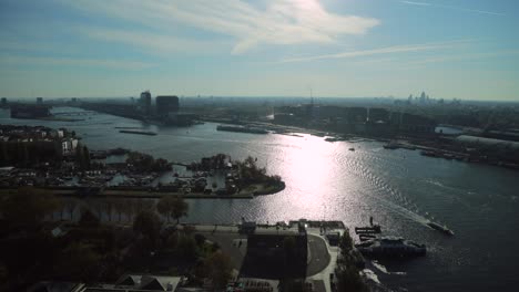 Aerial viewpoint over The River IJ in Amsterdam