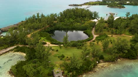 aerial view of tropical island and turquoise water