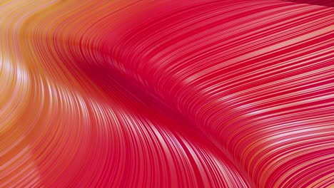 beautiful abstract background of waves on surface, red yellow color gradients, extruded lines as striped fabric surface with folds or waves on liquid. 4k loop. 18