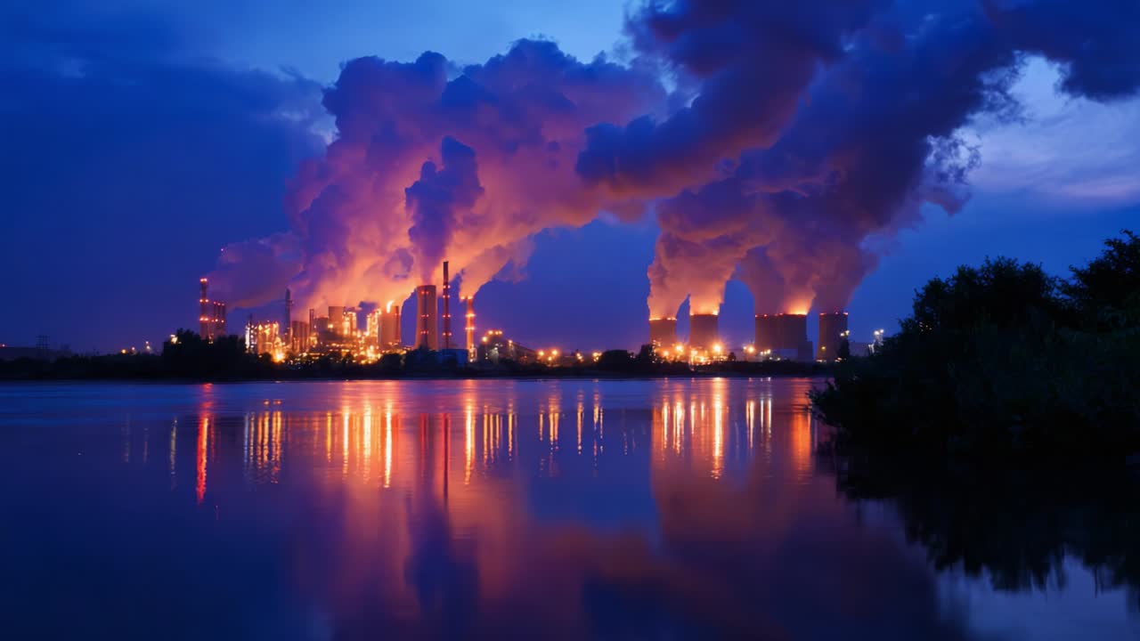 Industriel fabriksforurening om natten
