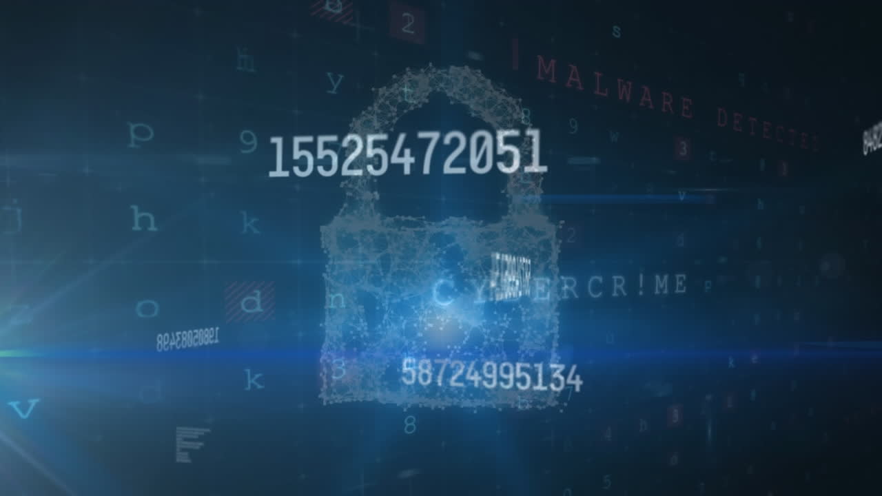 animación de senderos de luz con procesamiento de datos sobre el icono del candado.