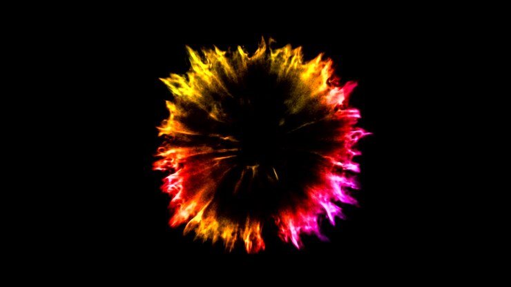 3D rendering, abstract cosmic explosion shockwave blue energy on black background, texture multi-color