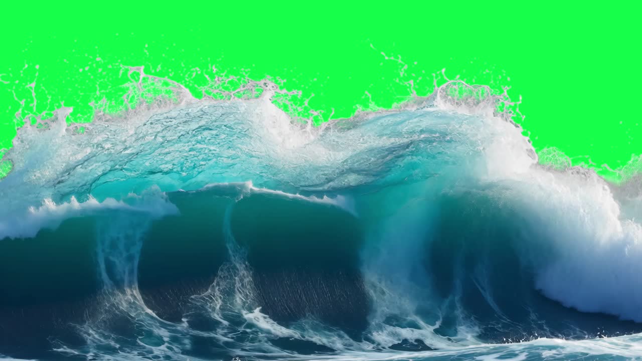 Ocean wave animation, transparent 4K video, green screen