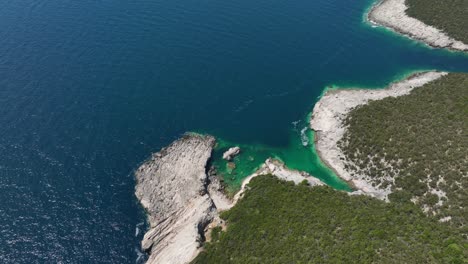 dugi otok (“long island”) zadarian islands, dalmatian coast in croatia. aerial drone shot