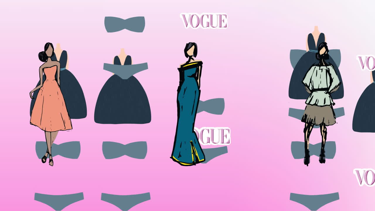 분홍색 배경 에 있는 모델 의 패션 그림 의 애니메이션