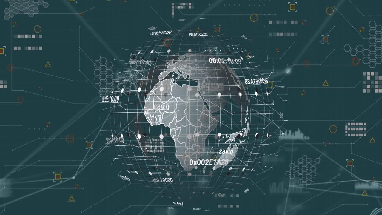 Animation of network of connections with data processing over globe