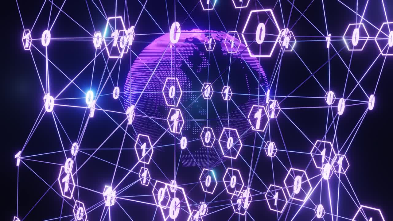 4k infografías artísticas números binarios túnel y rotación del globo terrestre tecnología conexión de datos de red
