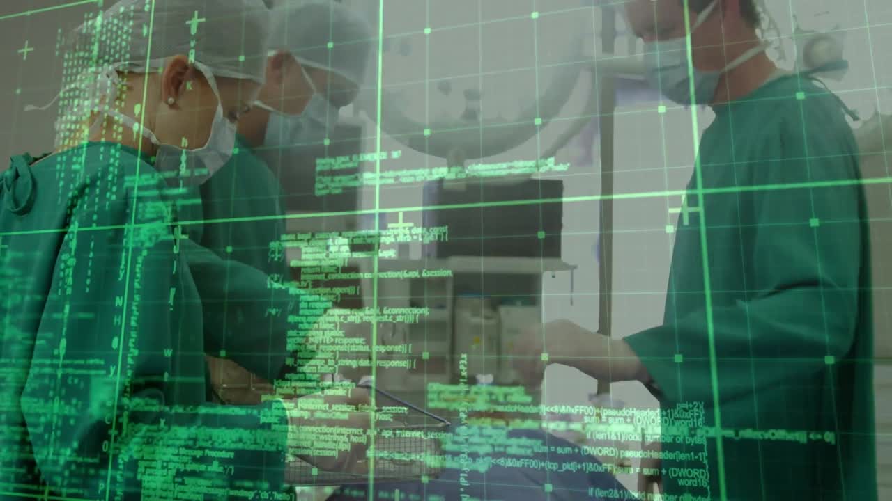 다양한 남성과 여성 외과 의사에 대한 데이터 처리 애니메이션