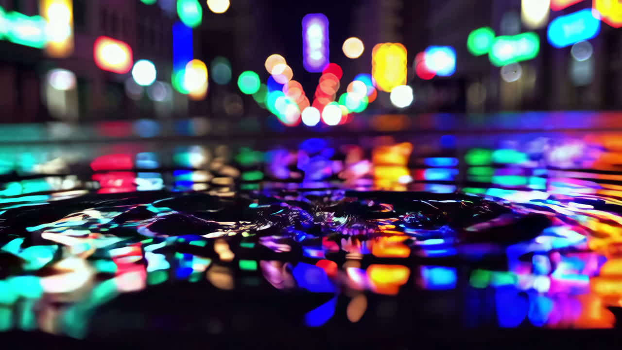 Night City Lights Reflected in Water