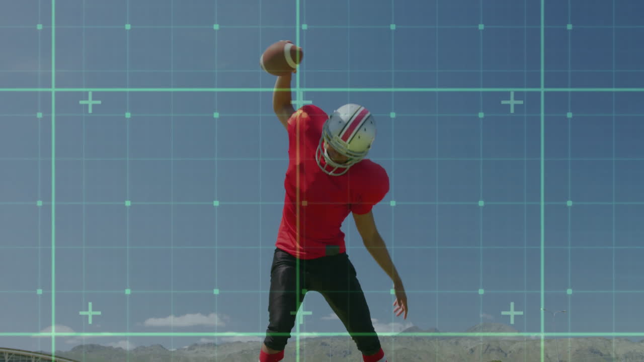 jugador de fútbol preparándose para correr sobre las líneas de la cuadrícula animación