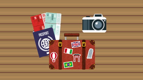 suitcase with set travel items animation