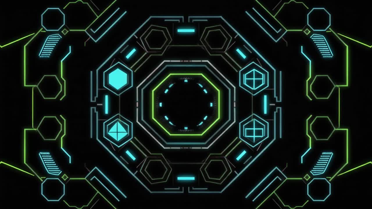 Animated Futuristic HUD Interface with Neon Green and Blue Graphics
