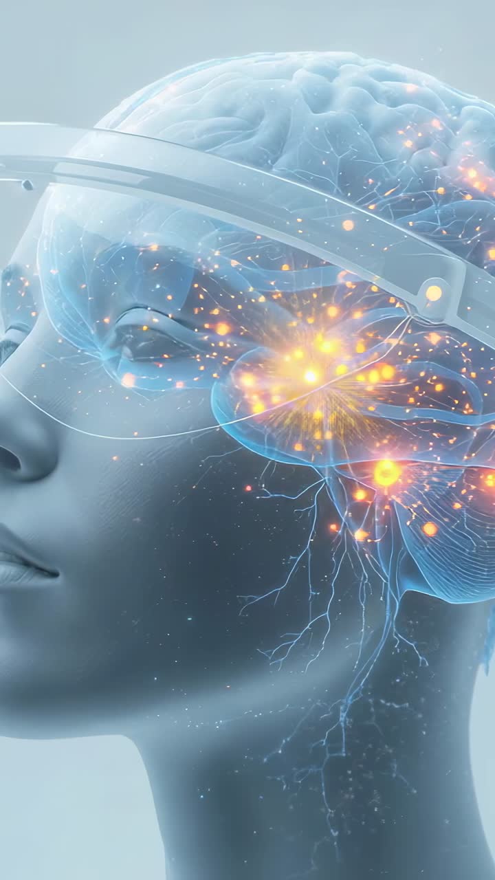 Video verticale: fascia per capelli che attiva la testa sintetica intensificando i nodi neurali nel gradiente della clinica