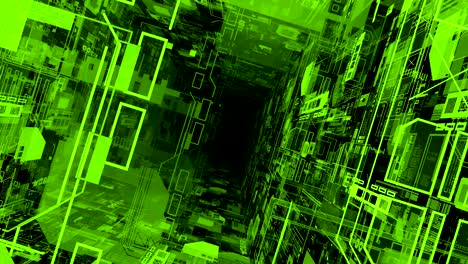 quantum computing. neon color gradient. matrix code on black background. futuristic head up display.