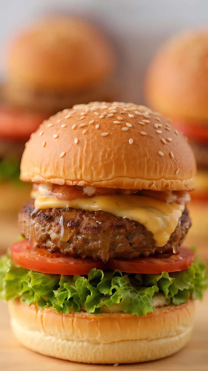 Hamburger Succoso Primo Piano Sfondo Bokeh 4K