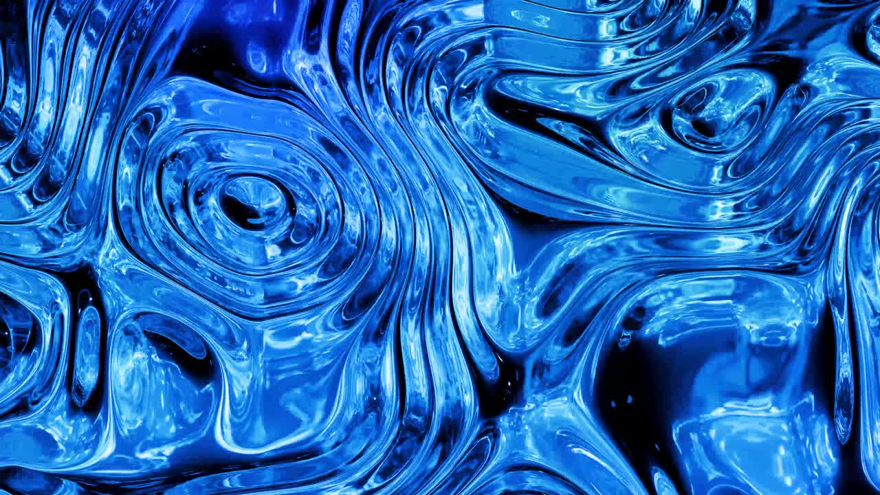 Sfondo liquido astratto in loop con motivo ondulato scintillante su superficie lucida e brillante. Fluido blu viscoso che ricorda una superficie di pellicola o vetro brillante. Bellissimo sfondo festivo creativo. Sfondo semplice e luminoso.