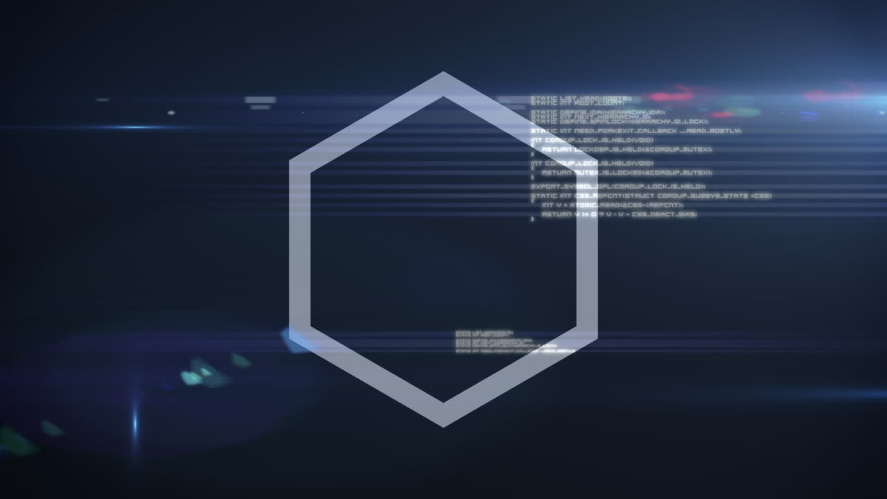 Animation of hexagons spinning and data processing on blue background