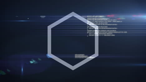 animation of hexagons spinning and data processing on blue background
