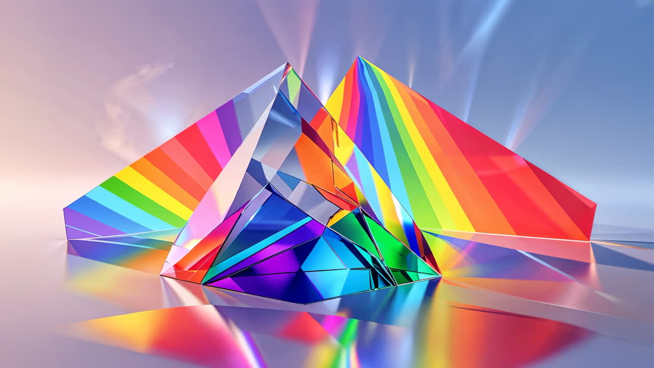 Colorful Prisms and Rainbow Pyramids Reflecting Light