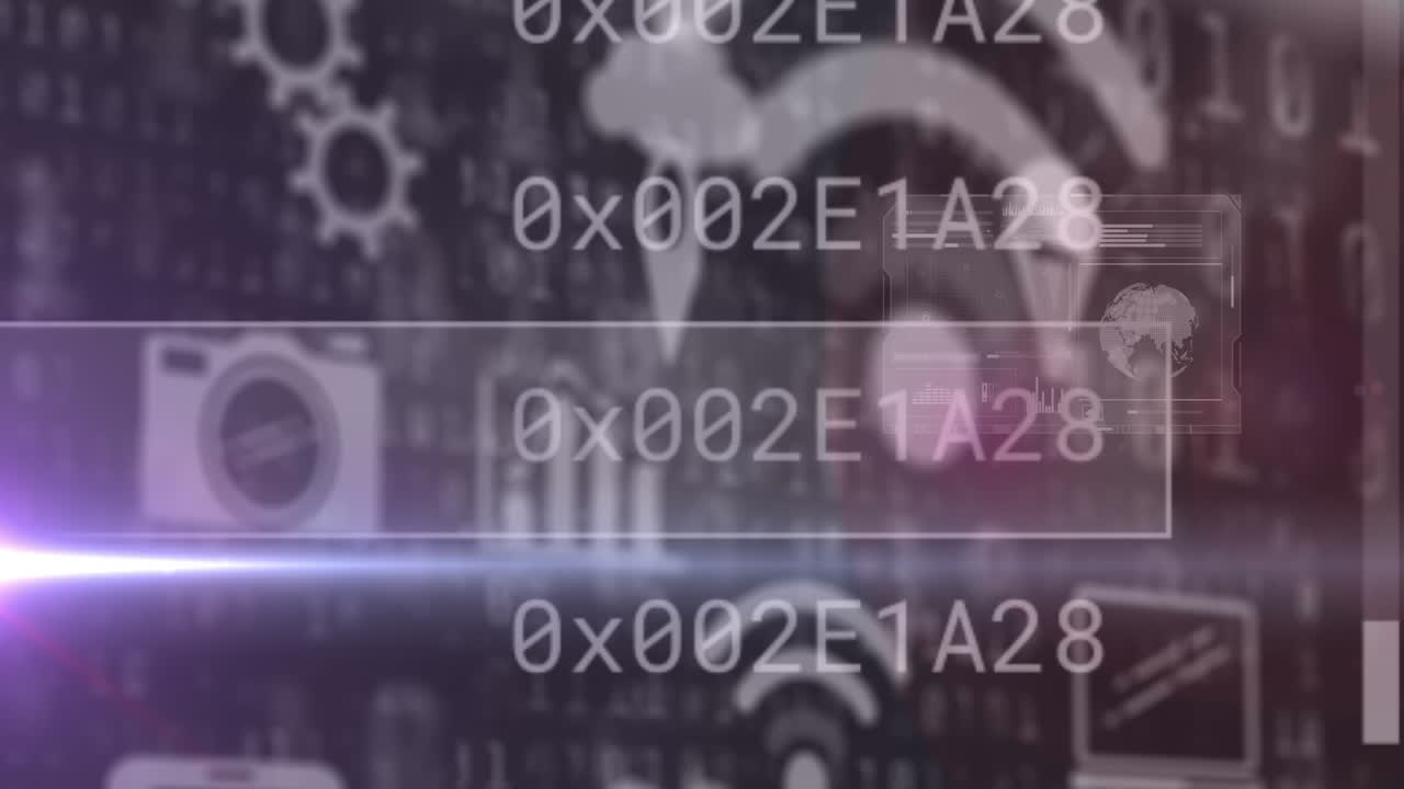 animación del procesamiento de datos y la red de conexiones con iconos