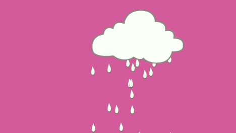 nube blanca en movimiento y animación de lluvia de gotas de agua sobre fondo rosa magenta