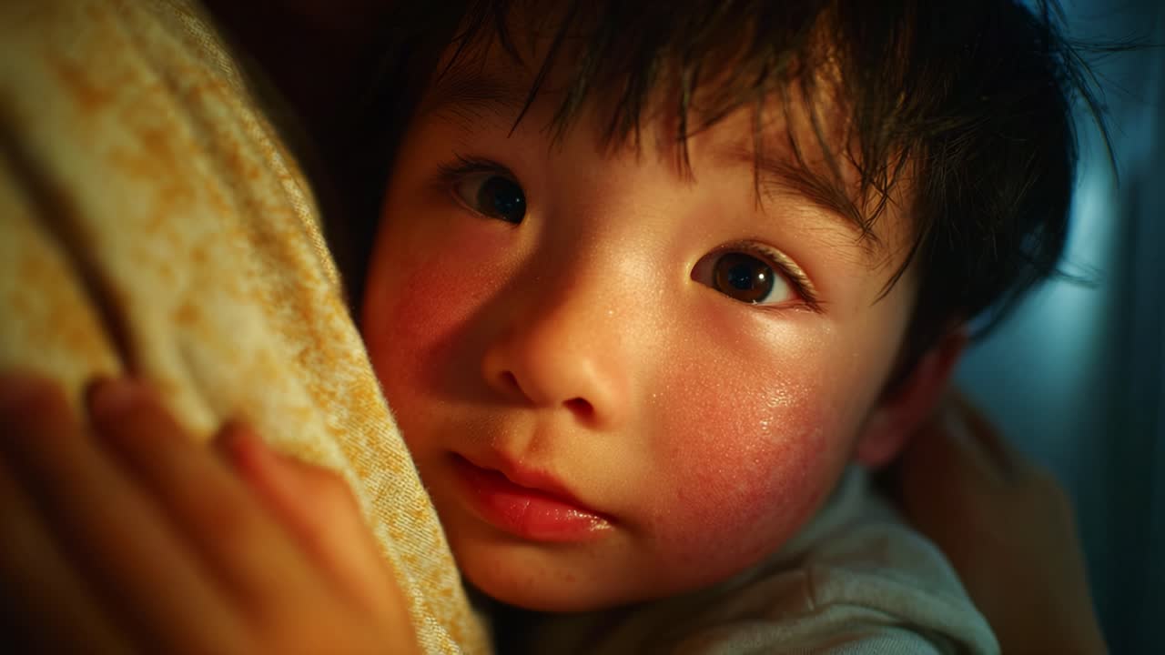 Capturing Innocence: A Close-Up Portrait of a Child's Expressive Eyes and Gentle Embrace, Revealing the Depth of Emotion and Connection in a Moment of Tenderness