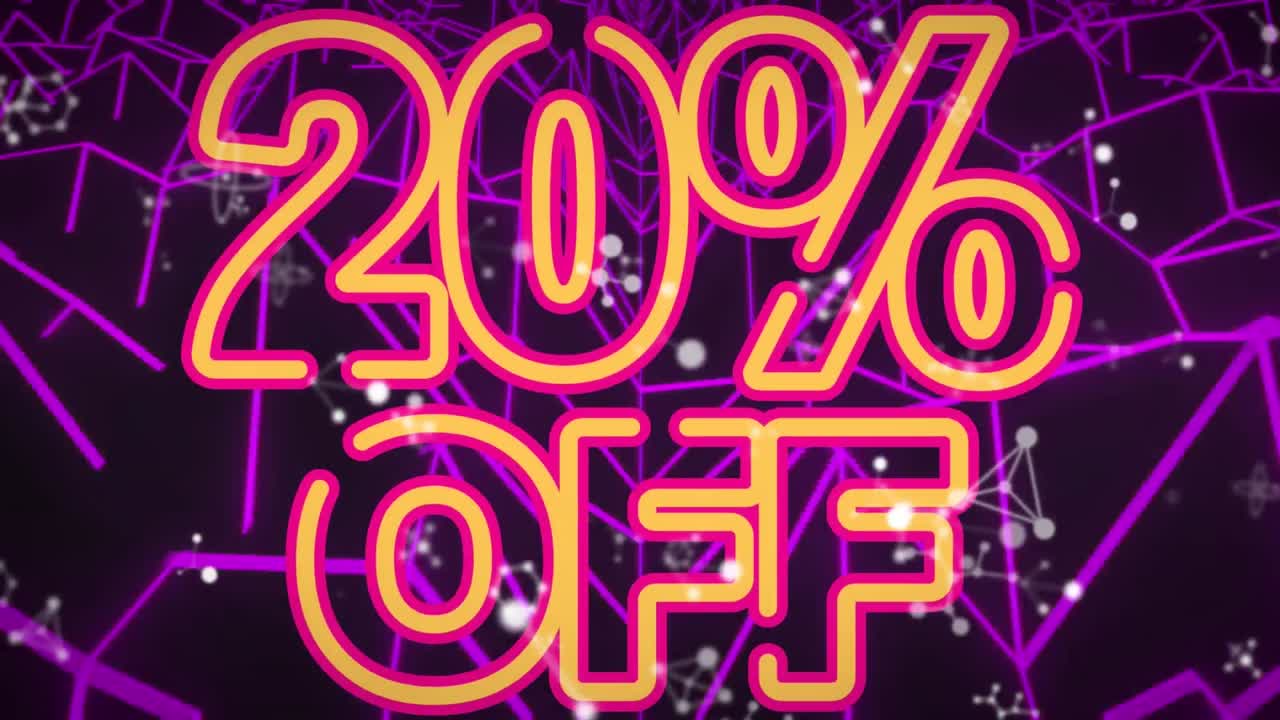 estructuras moleculares flotando más del 20 por ciento del texto contra formas geométricas púrpuras 3d