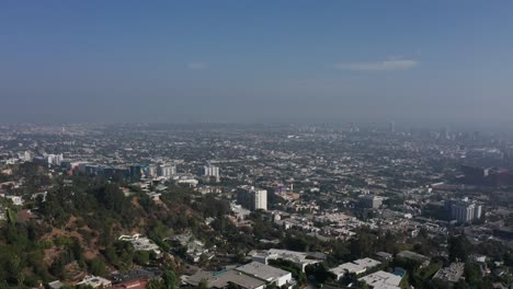 high and wide aerial shot of the city of los angeles with low air quality