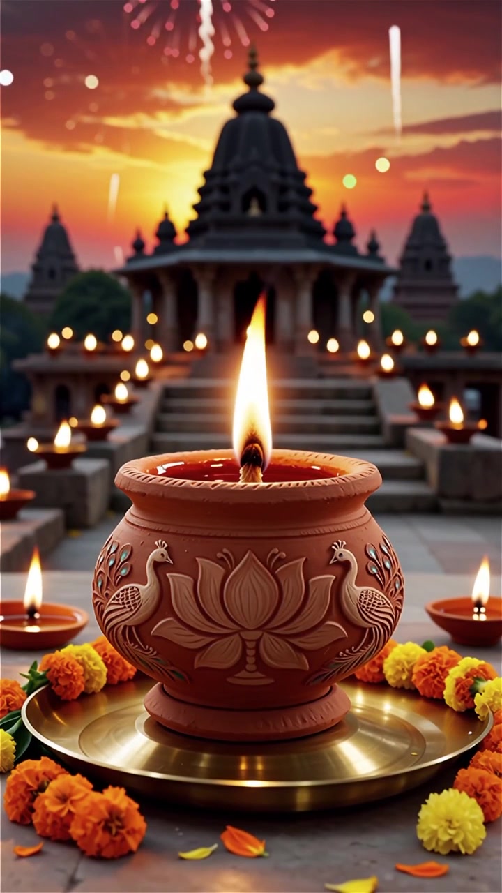 Sfondo del Festival Diwali con lanterne e decorazioni tradizionali Diyas.