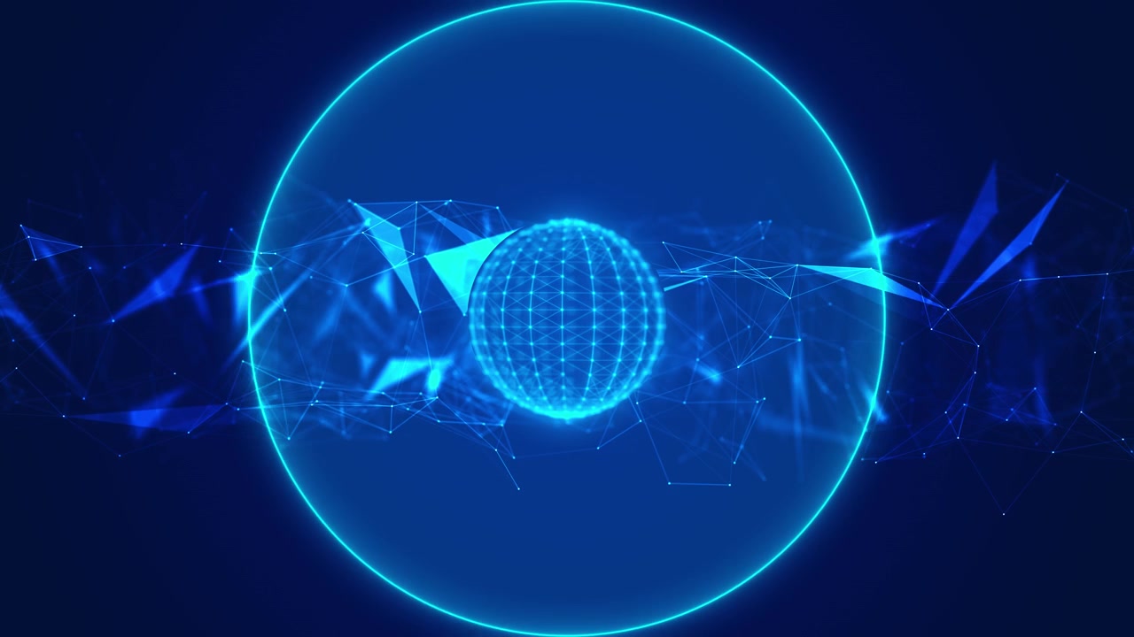 Cyan digital network orb visual with luminous mesh globe polygon nodes and futuristic connection