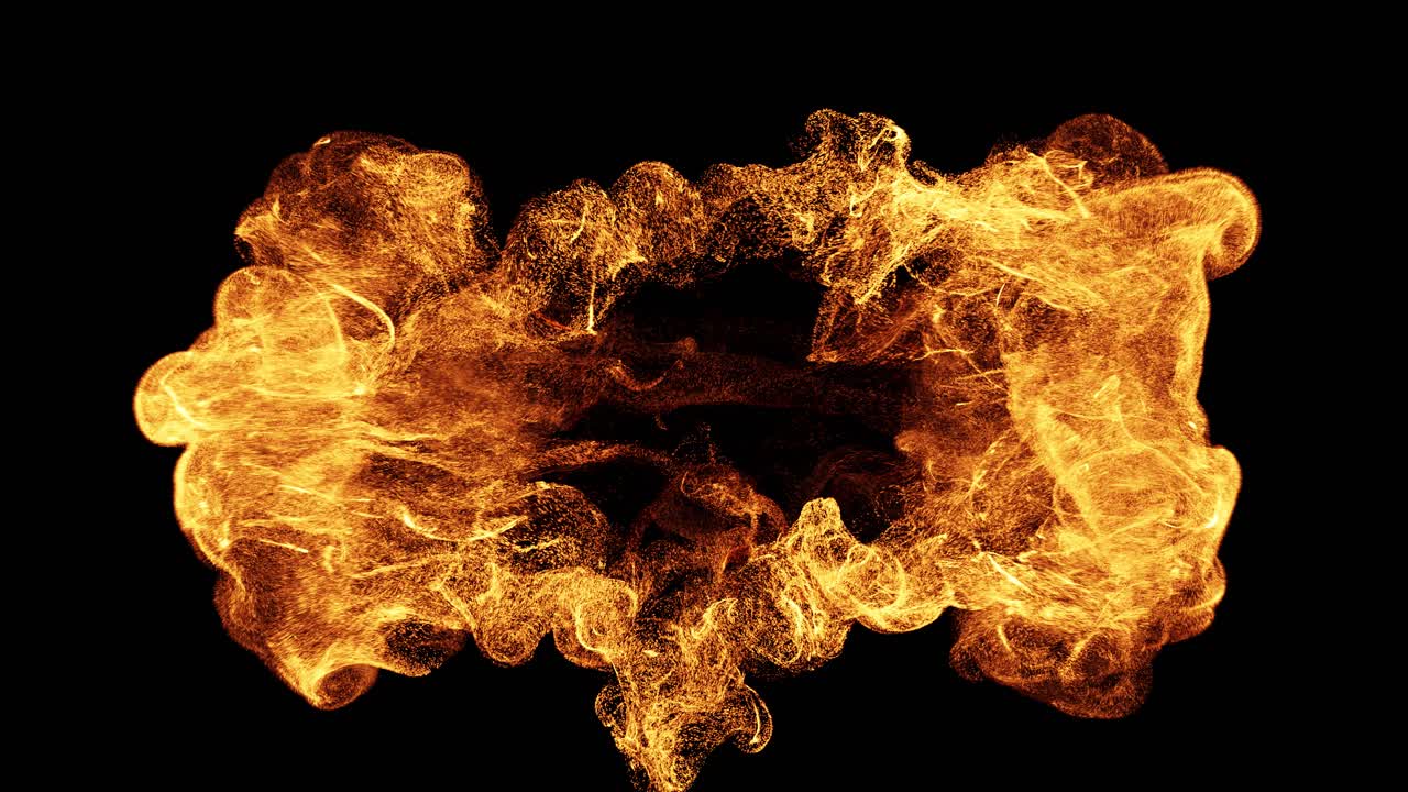 Fiery Particle Burst Expanding and Dissipating on Black Background
