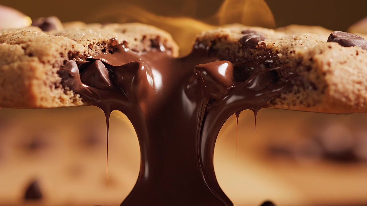 Biscotto con gocce di cioccolato appena sfornato con centro morbido e fuso