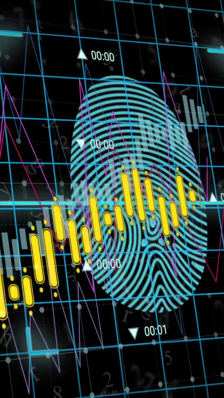 Animation of biometric fingerprint and financial data processing