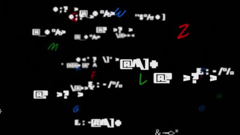 animación de números flotantes de color y procesamiento de datos sobre fondo negro