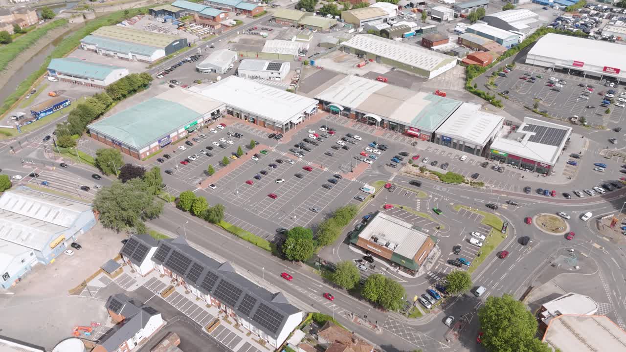 Aerial View of a Busy Retail and Commercial Park
