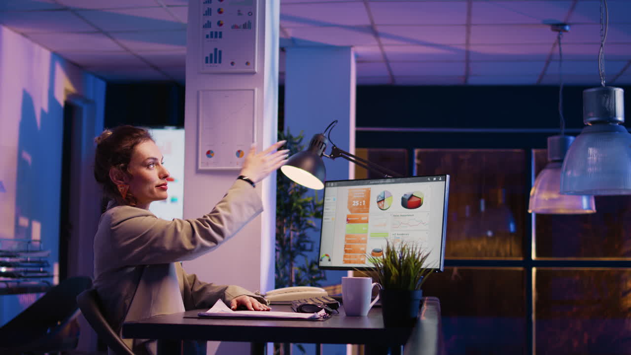 Woman working late at the office