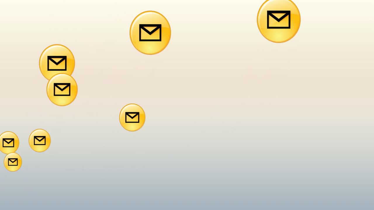 Animazione di icone di messaggi che fluttuano su sfondo sfumato grigio