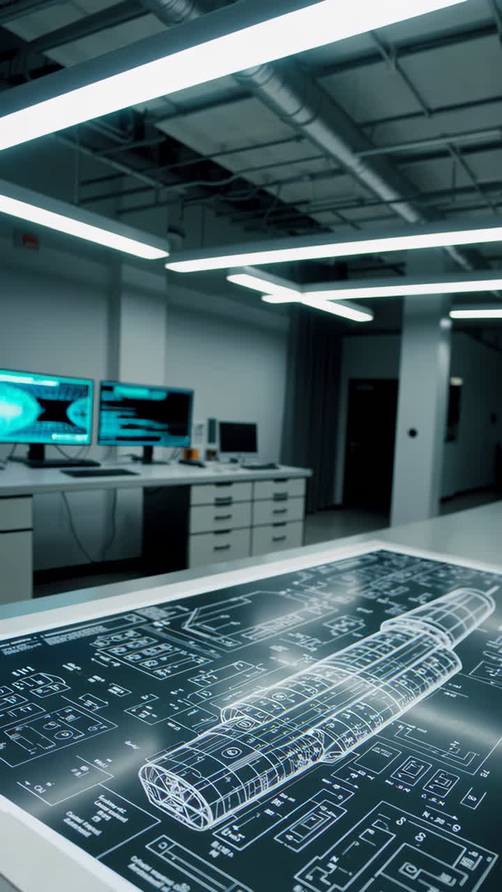 Rumskibsblåtryk i et moderne laboratorium