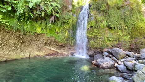 beautiful waterfall in green nature during hiking tour in the azores