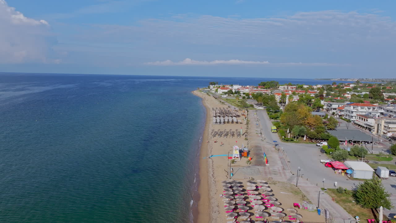 Aerial view of a beach and town
