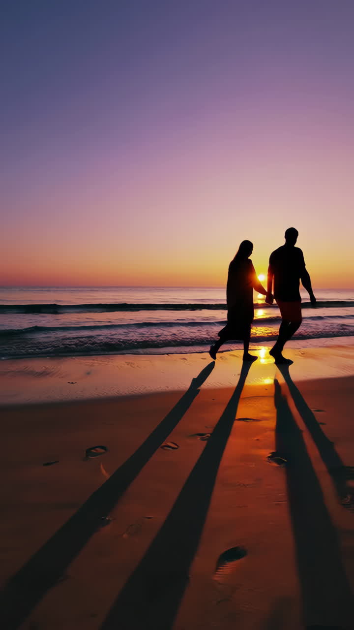 해질녘 해변을 걷는 커플